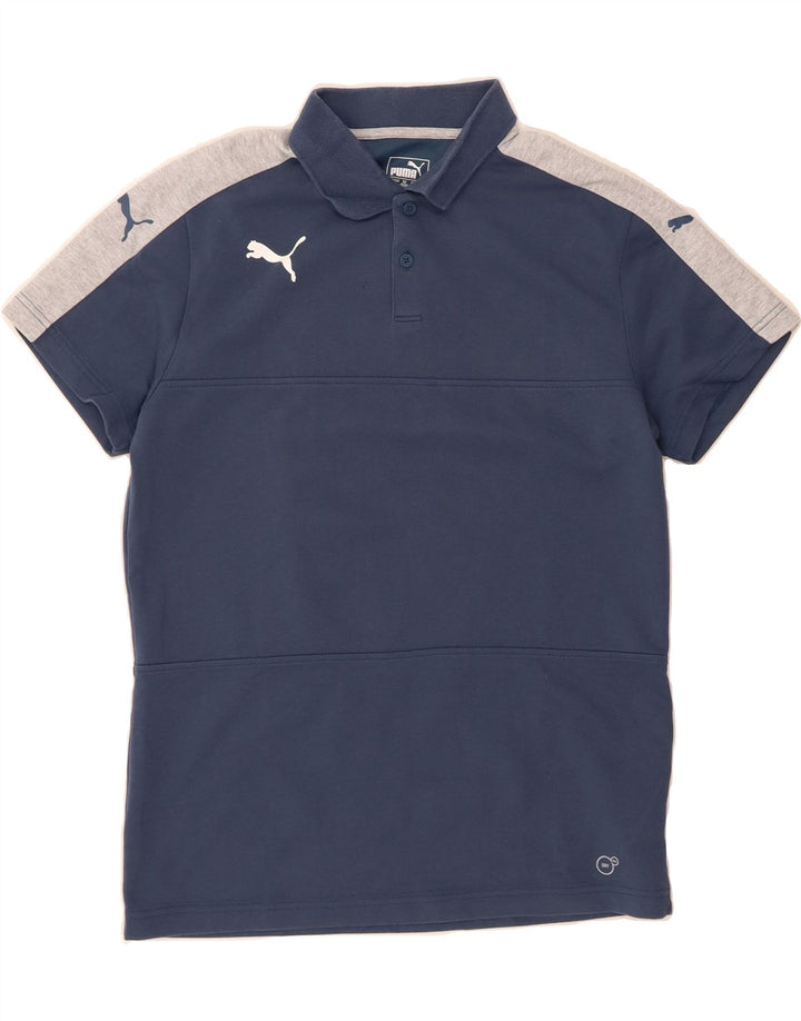 PUMA Mens Polo Shirt Large Navy Blue Colourblock Cotton Vintage Puma and Second-Hand Puma from Messina Hembry 