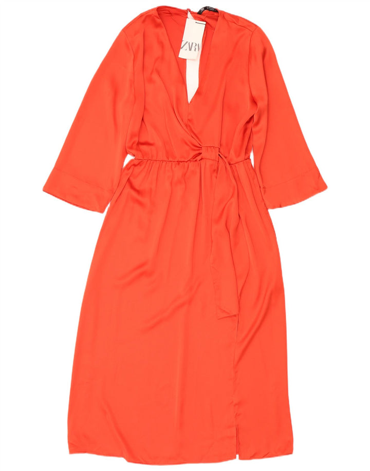 Rochie maxi ZARA pentru femei cu mâneci 3/4 UK 16 Poliester portocaliu mare