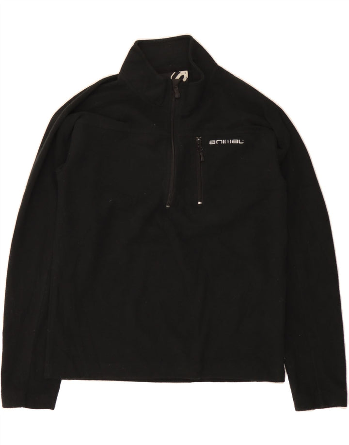 ANIMAL Mens Zip Neck Fleece Jumper Small Black Polyester Vintage Animal and Second-Hand Animal from Messina Hembry 