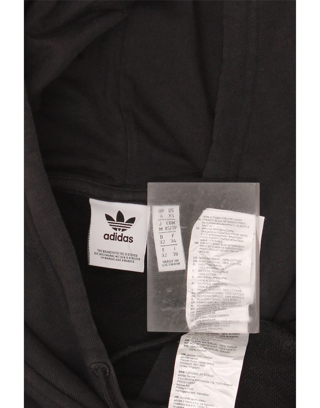 ADIDAS Pulover oversized Crop Hoodie pentru femei UK 6 XS Bumbac negru