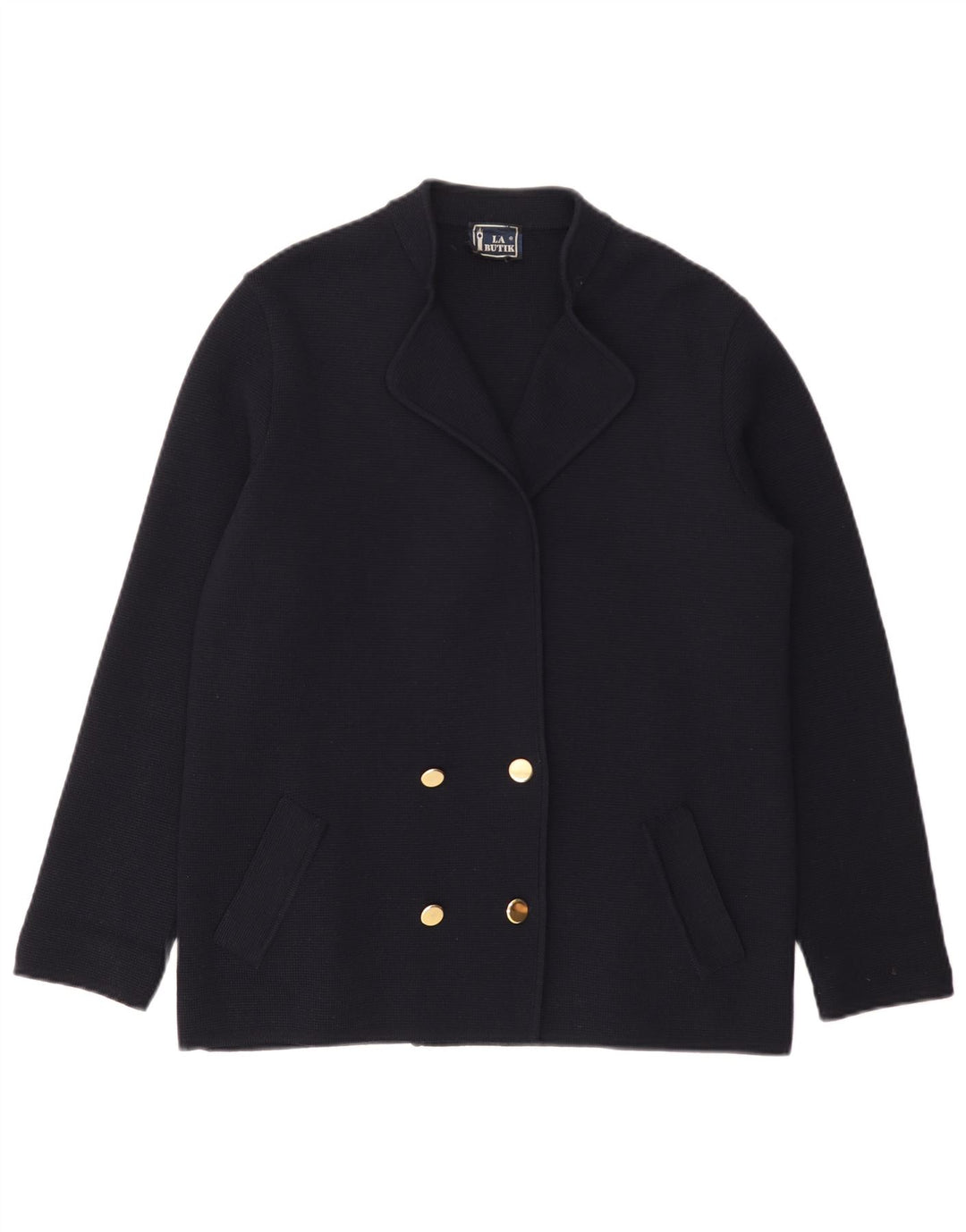 Pulover cardigan La Butik pentru femei la dublu piept IT 48 XL Lână neagră