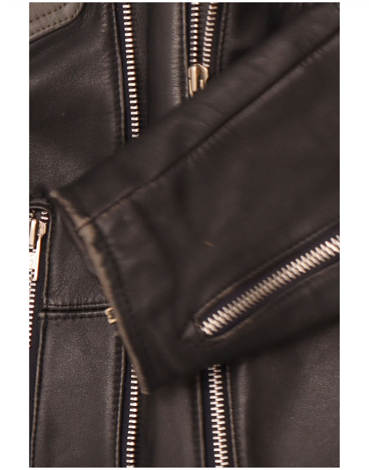 Jachetă motociclist din piele pentru bărbați MQP UK 46 3XL Piele neagră color bloc