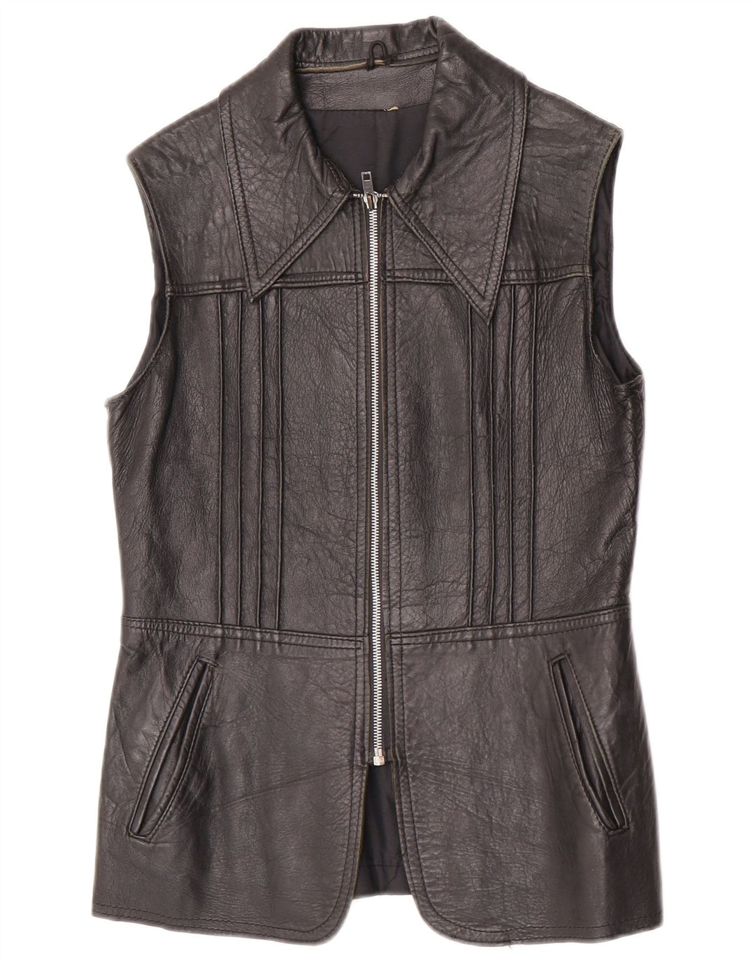 Gilet din piele vintage pentru femei UK 10 Small Black Leather