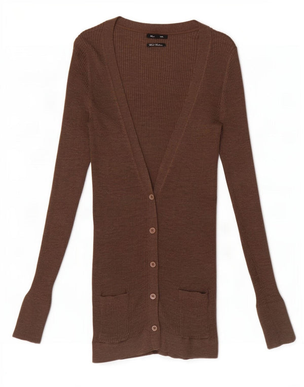 Pulover cardigan cu paragate Massimo Dutti pentru femei UK 10 Lână maro mică