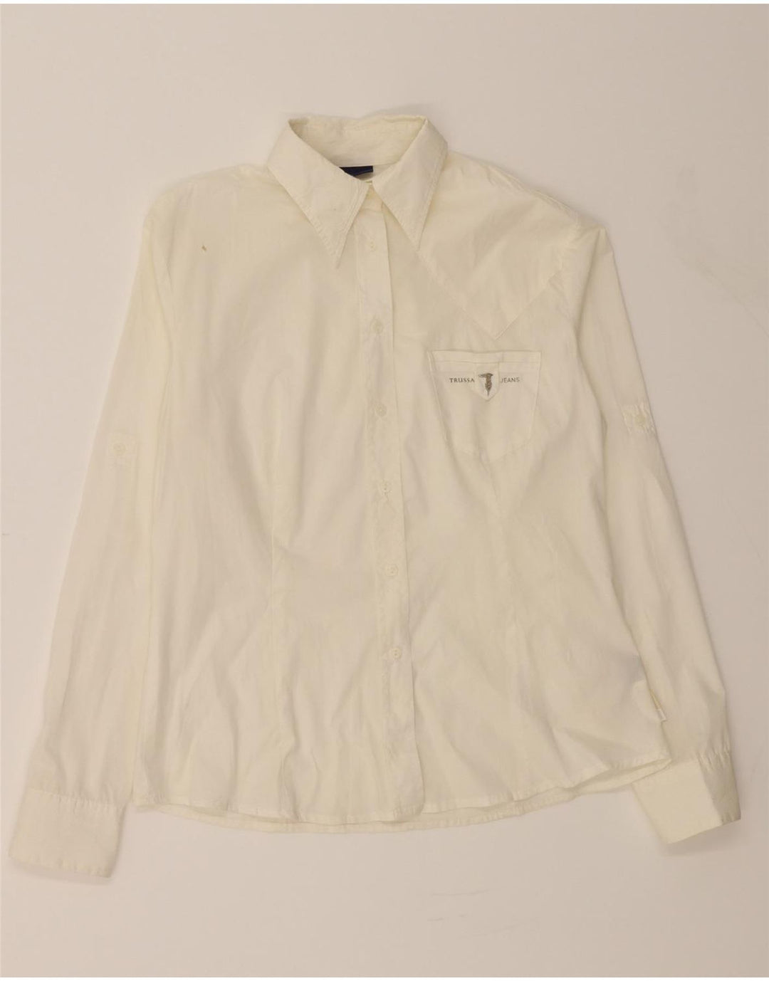 TRUSSARDI Womens Shirt UK 12 Medium Off White Cotton Vintage Trussardi and Second-Hand Trussardi from Messina Hembry 