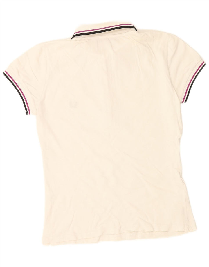 FRED PERRY Tricou polo pentru femei UK 12 Bumbac alb mediu