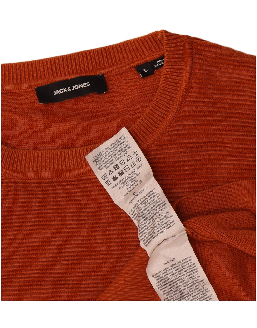 Pulover Jack & Jones pentru bărbați cu gât roșu, bumbac mare portocaliu