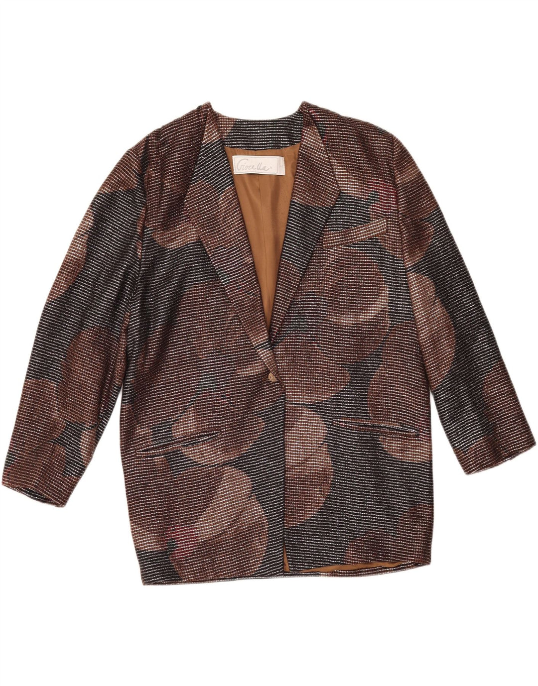 Jachetă pentru femei VINTAGE cu 1 nasture IT 46 mare, multicoloră, geometrică