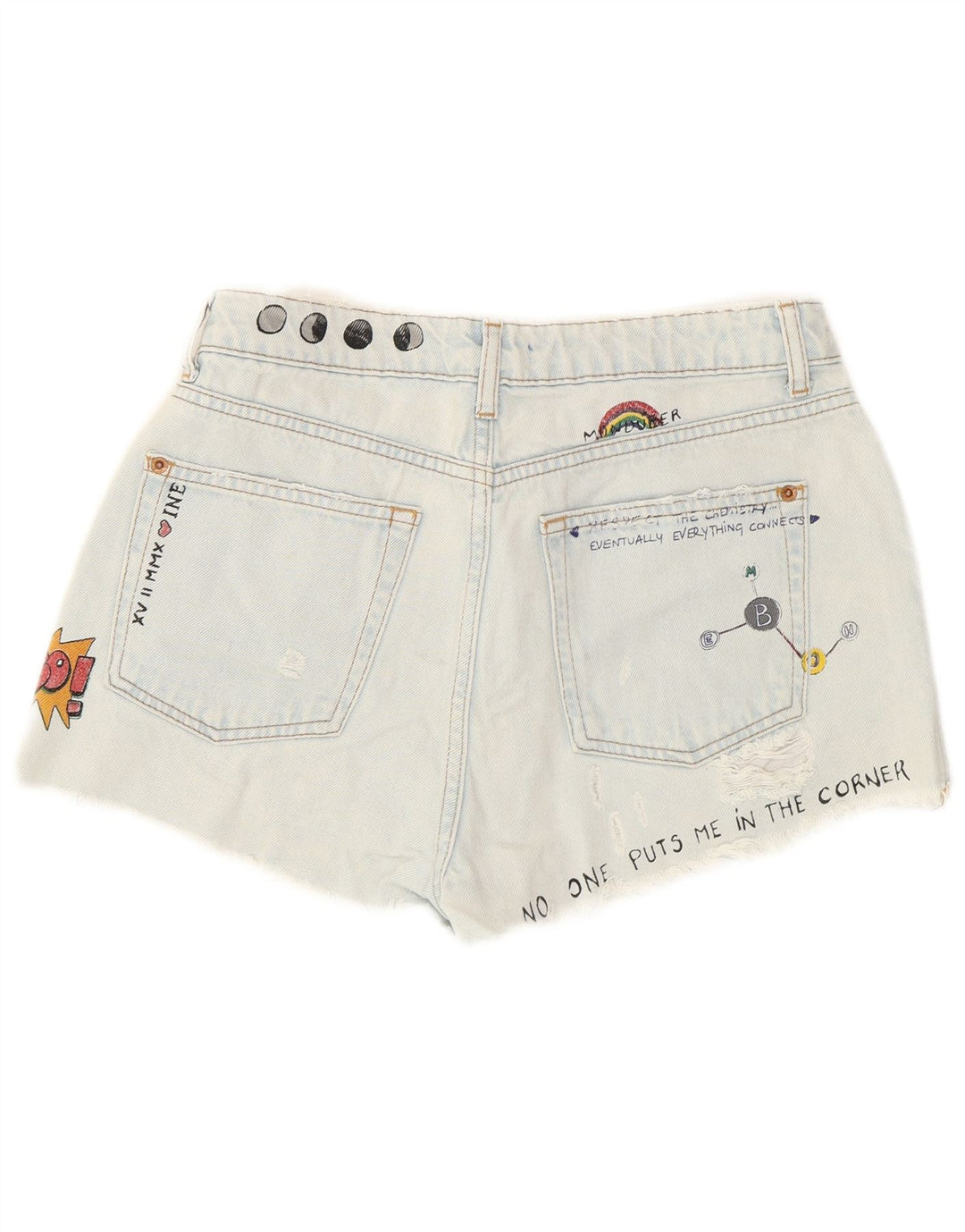 Pull & Bear Pantaloni scurți din denim învechit pentru femei, EU 36 XS W26 Albastru