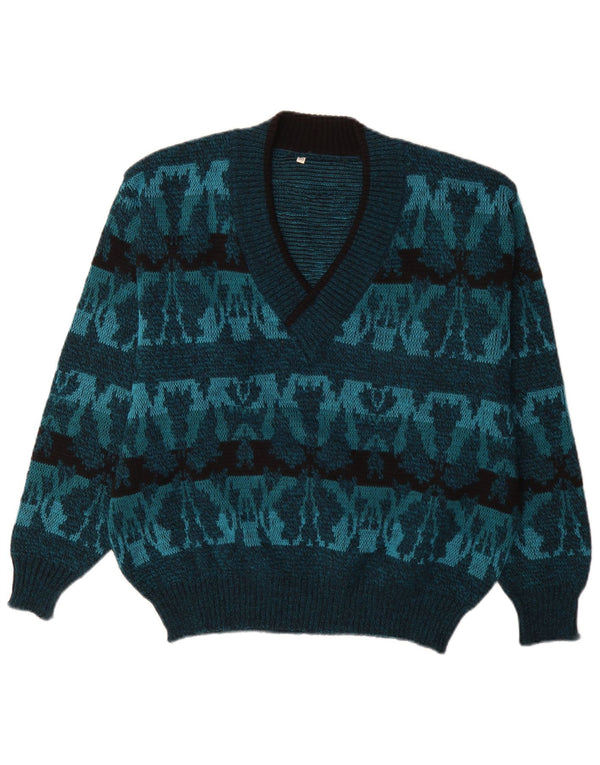 Pulover vintage pentru bărbați cu decolteu în V IT 50 Medium Blue Fair Isle