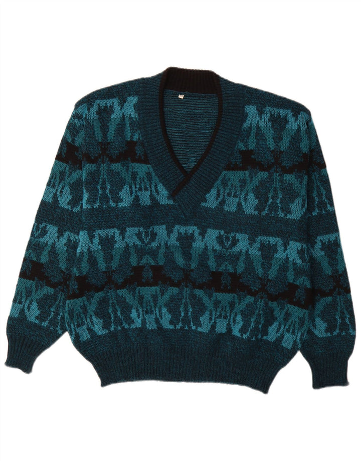 Pulover vintage pentru bărbați cu decolteu în V IT 50 Medium Blue Fair Isle