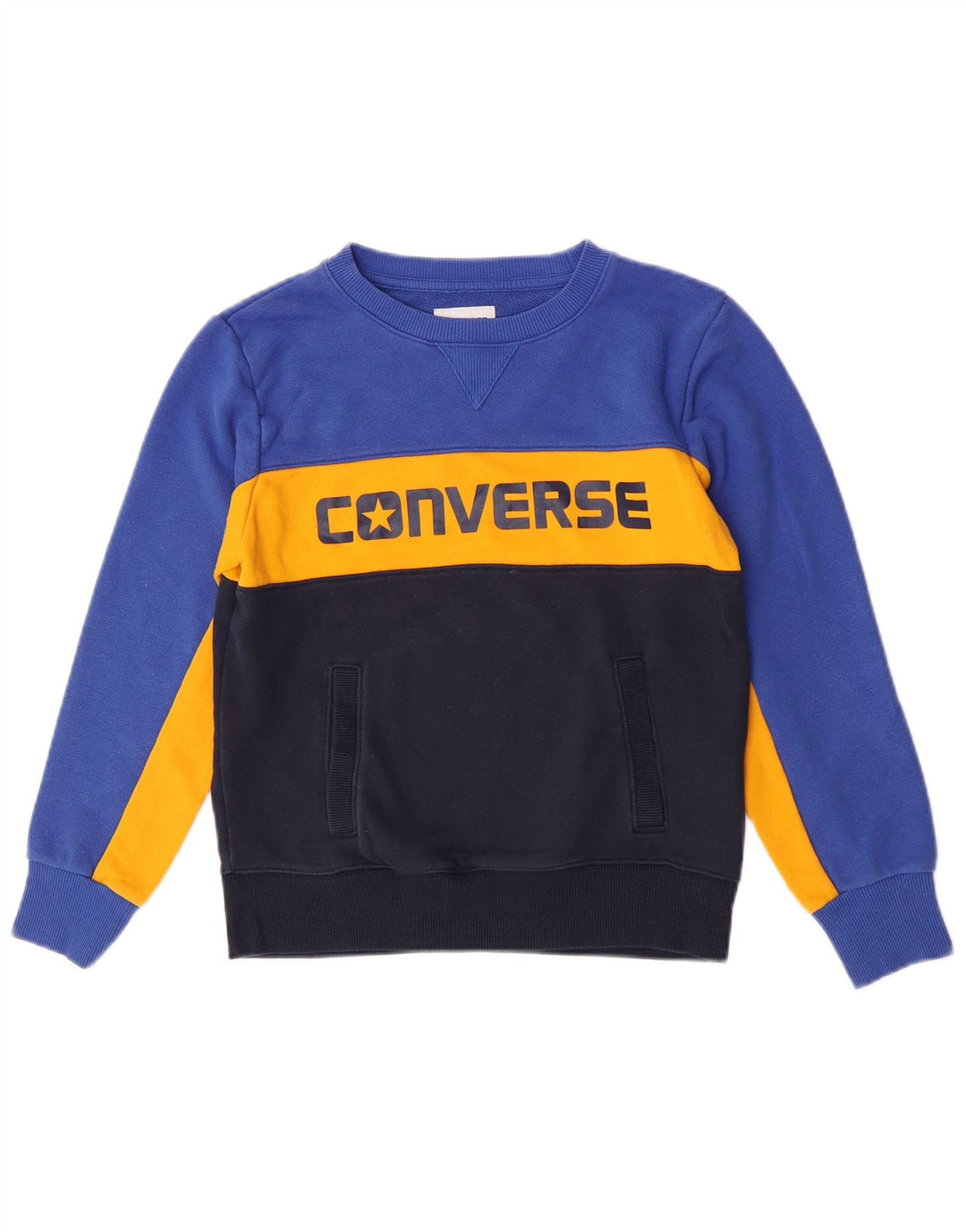 Pulover cu grafică Converse pentru băieți, 10-11 ani, albastru mediu, color block