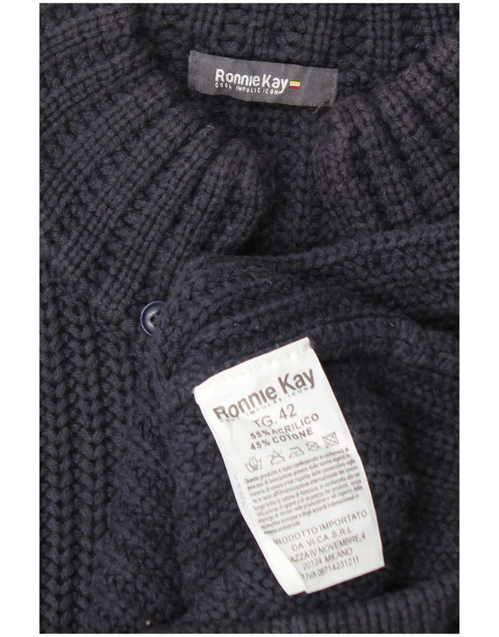 VINTAGE Womens Longline Cardigan Sweater IT 42 Medium Navy Blue Acrylic