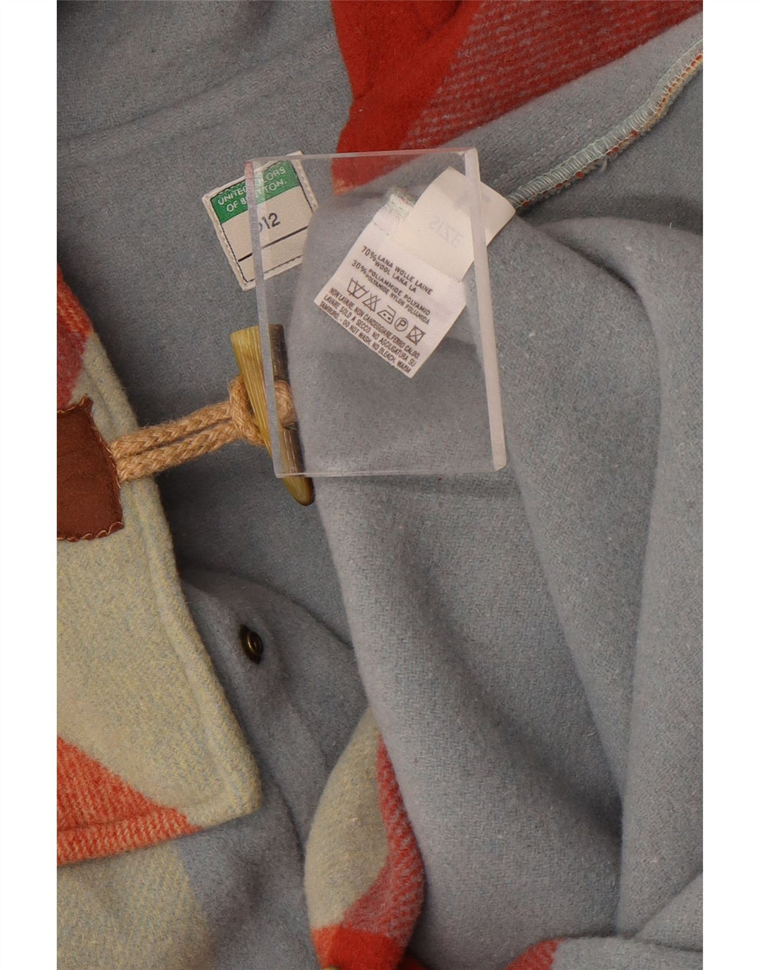 Duffle Coat pentru femei Benetton UK 16 mare, multicoloră, lână carouri