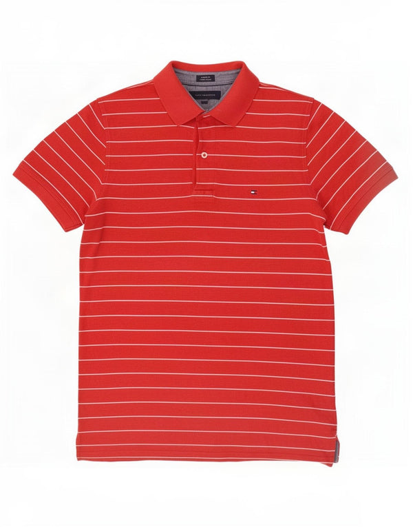 Tricou polo Tommy Hilfiger pentru bărbați, personalizat, din bumbac cu dungi roșii medii