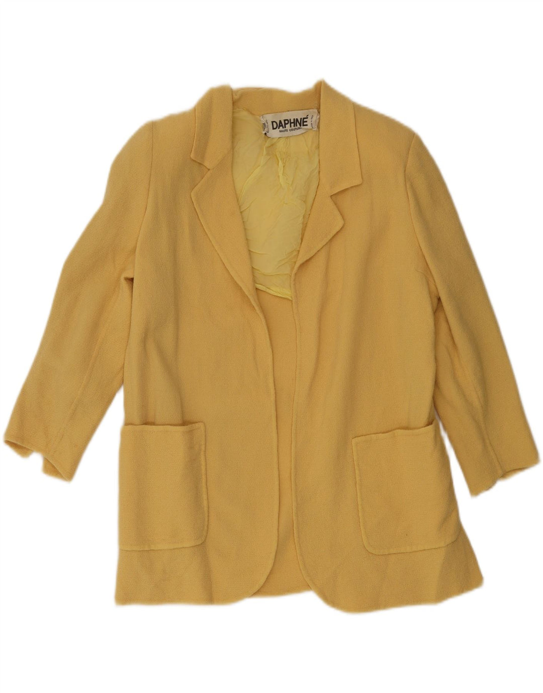 DAPHNE Womens 3/4 Sleeve Open Blazer Jacket UK 14 Medium Yellow Vintage Daphne and Second-Hand Daphne from Messina Hembry 