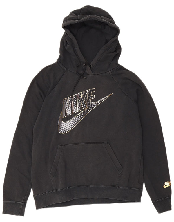 Nike Womens Graphic Oversized Hoodie Jumper UK 10 Small Black Cotton