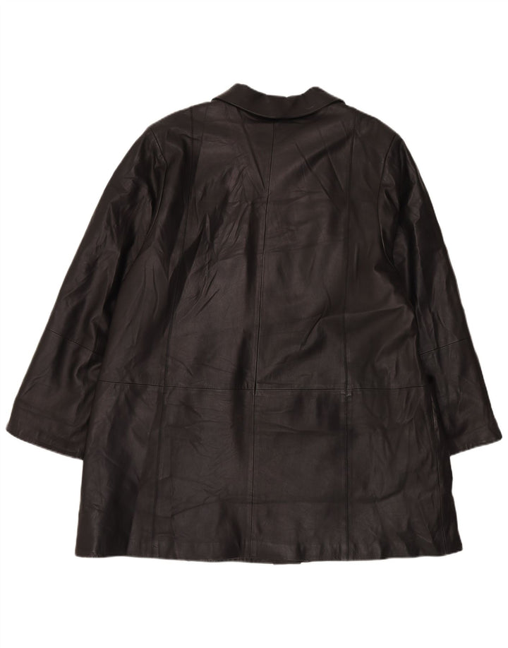 Palton supradimensionat din piele vintage pentru femei IT 48 XL din piele neagră