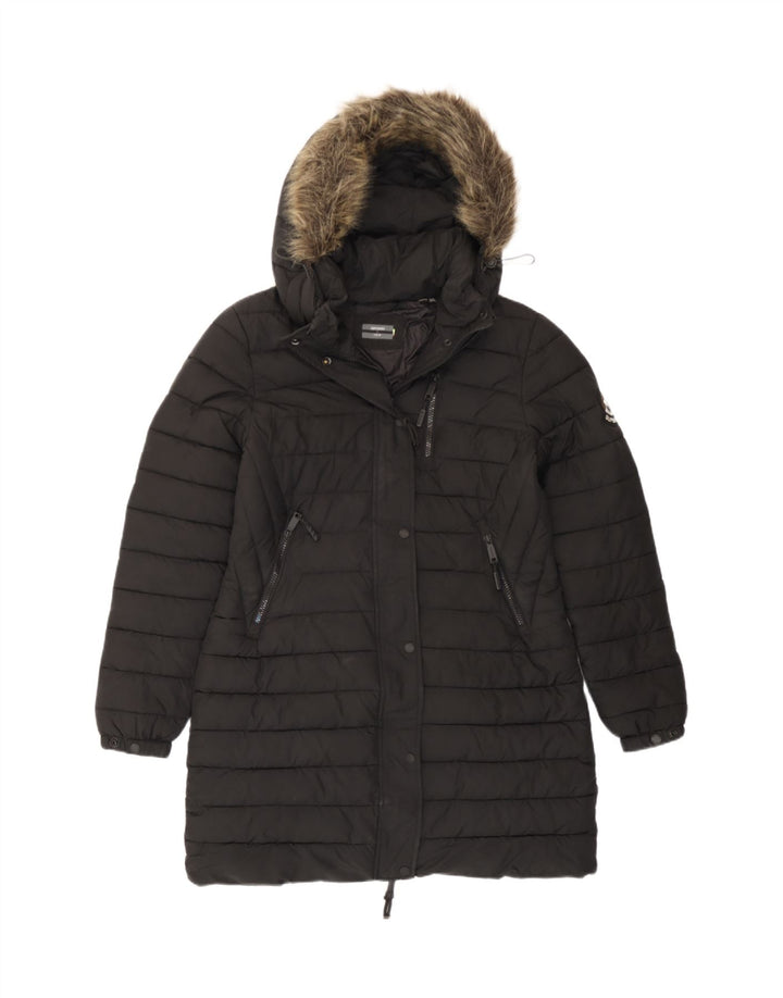 Jachetă căptușită cu glugă Superdry pentru femei UK 12 Poliester mediu negru