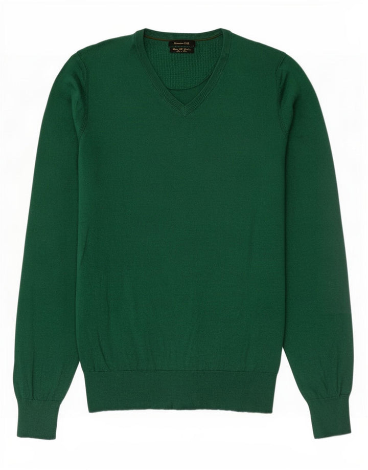Massimo Dutti Pulover cu decolteu în V pentru bărbați, bumbac verde mic