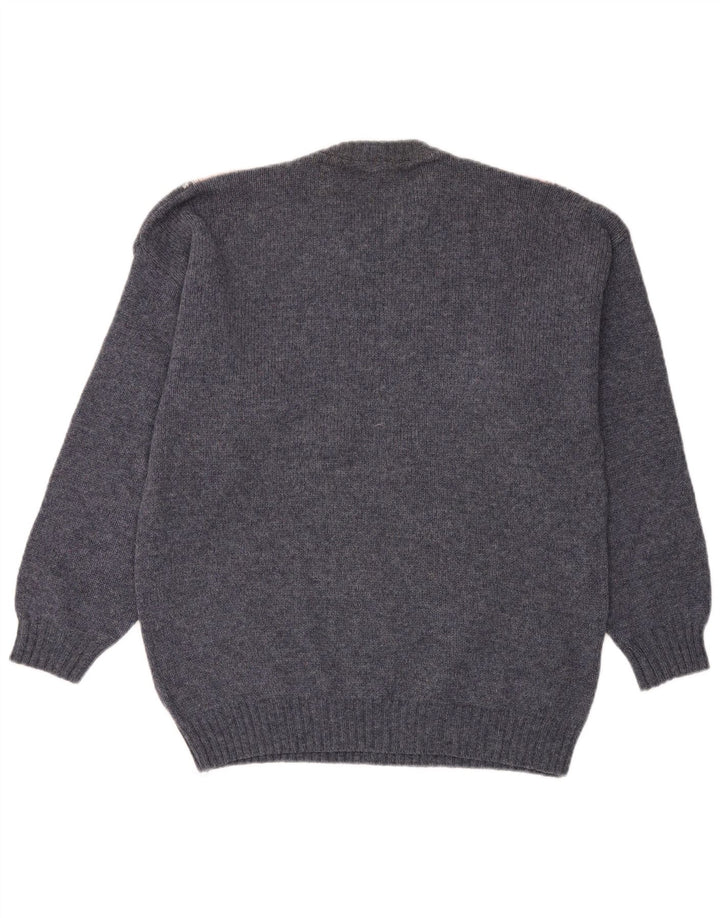 Pulover VINTAGE pentru bărbați cu gât roșu, mare, albastru Argyle/Diamond