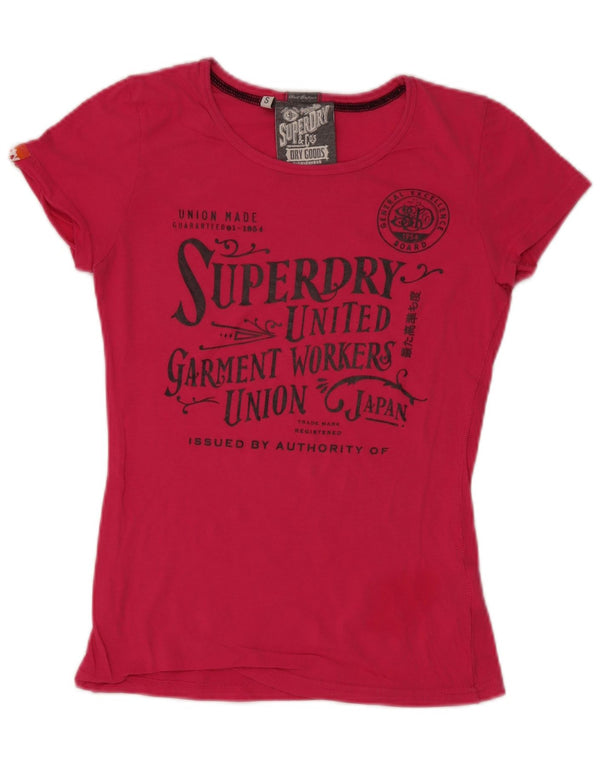 Tricou grafic Superdry pentru femei Top UK 10 Small Pink Bumbac