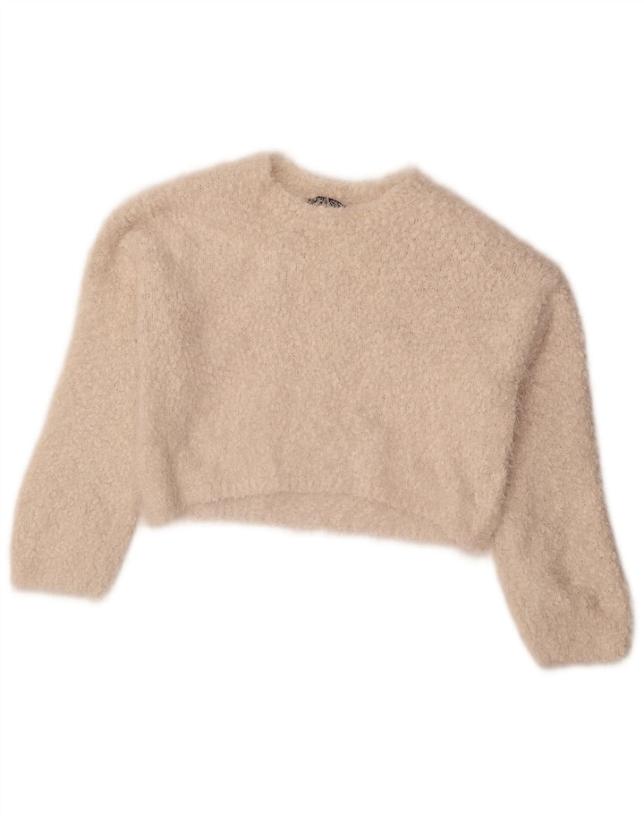 Pulover pentru femei Zara Crop Crew Gate UK 10 Poliester alb mic