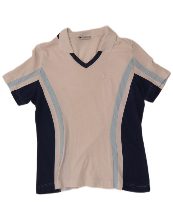 Tricou polo Sergio Tacchini pentru femei UK 12 Medium White Colorblock Bumbac