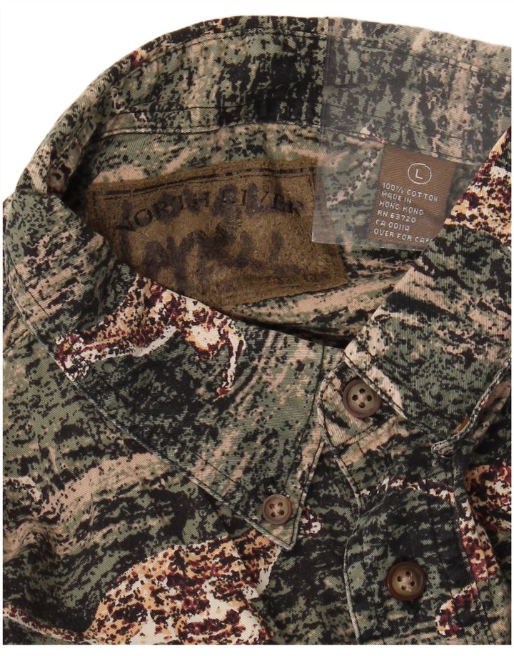 Cămașă de flanel pentru bărbați VINTAGE, bumbac cu imprimeu animal verde mare