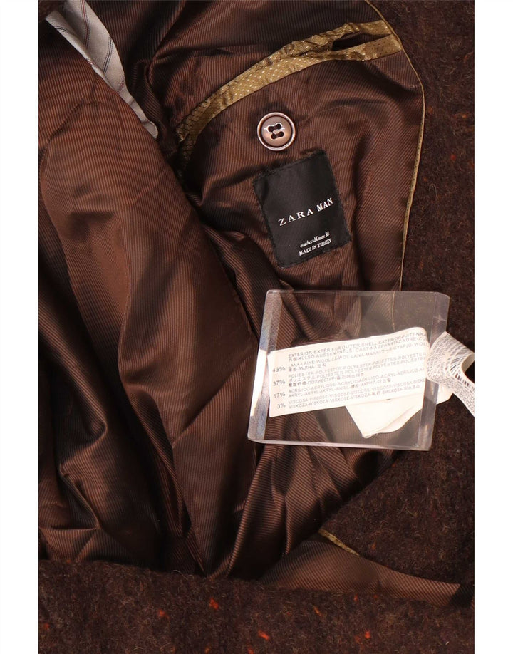 Blazer pentru bărbați Zara, cu 2 nasturi, UK 38, maro mediu, lână cu pete