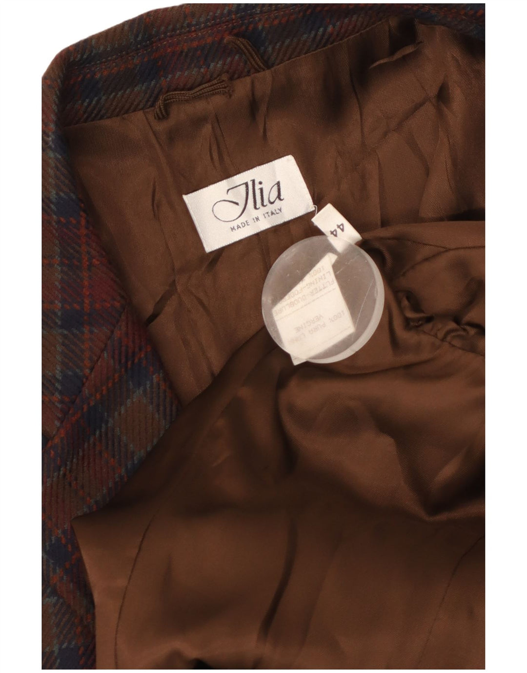 Jachetă pentru femei VINTAGE cu 2 nasturi IT 44 Lână virgină cu carouri maro mediu