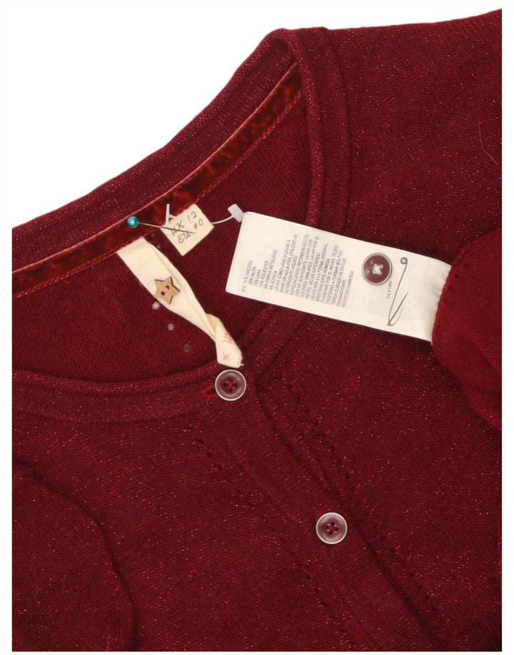 White Stuff Pulover Crop Cardigan pentru Femei UK 12 Medium Maroon Viscose