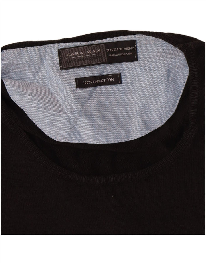 Pulover pentru bărbați Zara, cu gât crew, XL, bumbac negru