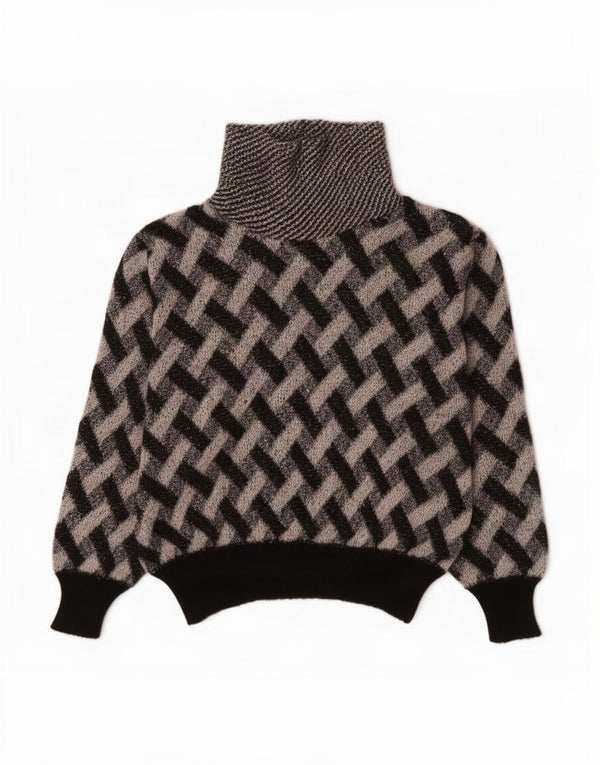 Pulover vintage cu gât rulat pentru femei UK 16 Large Black Check