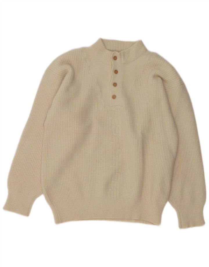 Pulover vintage pentru femei cu buton și gât UK 14 Medium Off White