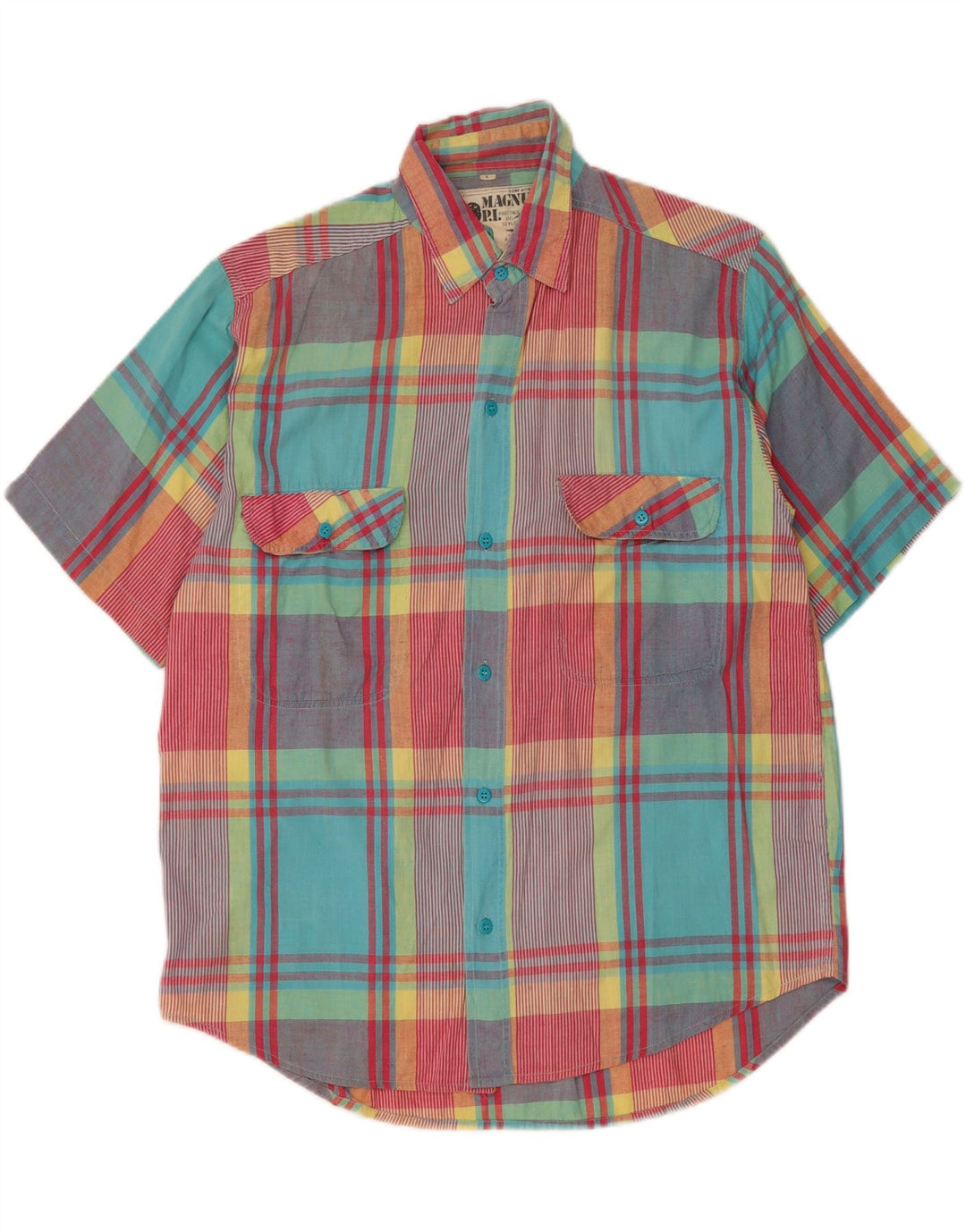 MAGNUM Mens Short Sleeve Shirt Large Multicoloured Check Cotton Vintage Magnum and Second-Hand Magnum from Messina Hembry 