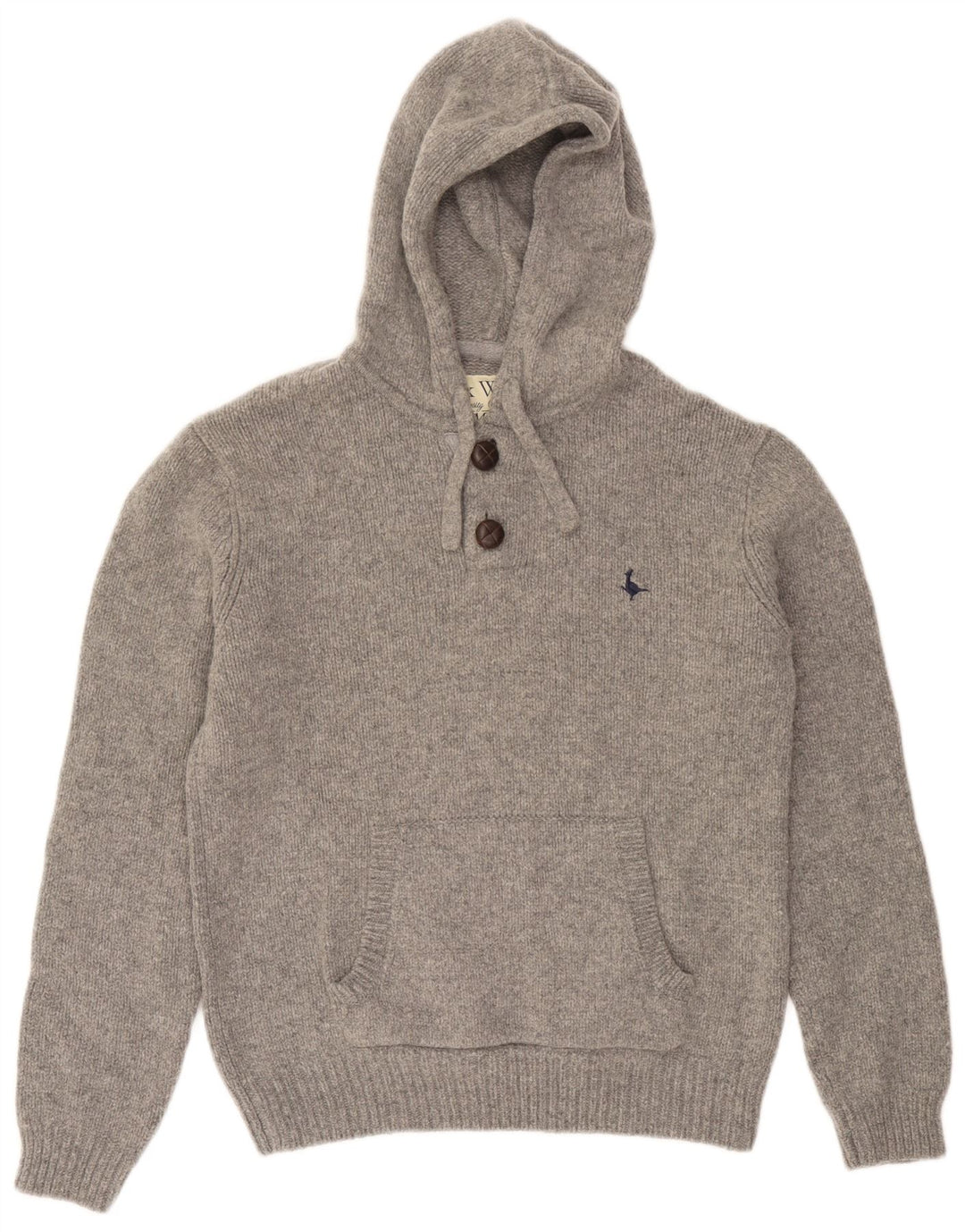 Pulover Jack Wills pentru bărbați, cu glugă, cu gât cu nasturi, din lână gri mediu