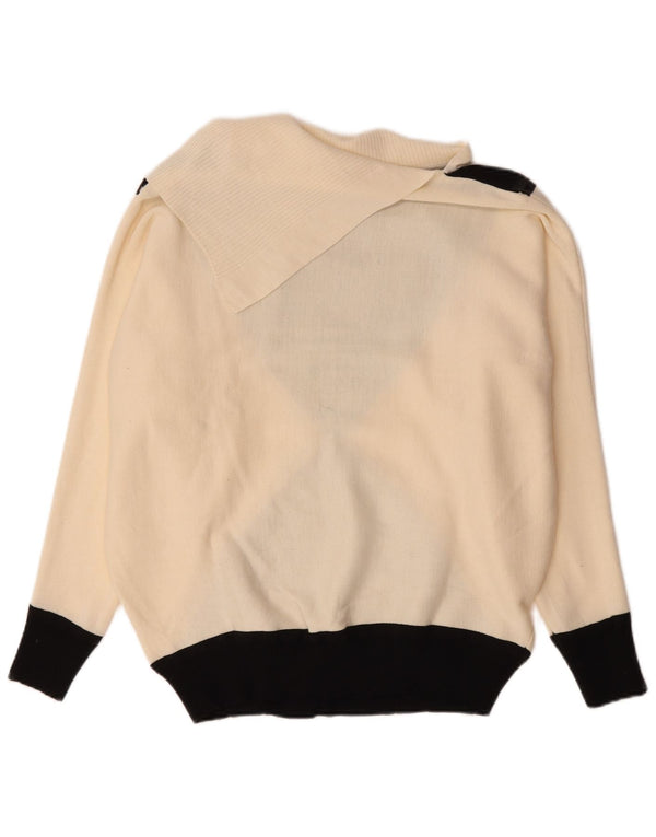 Pulover vintage pentru femei cu gât șal, UK 16, mare, bej, bloc de culoare