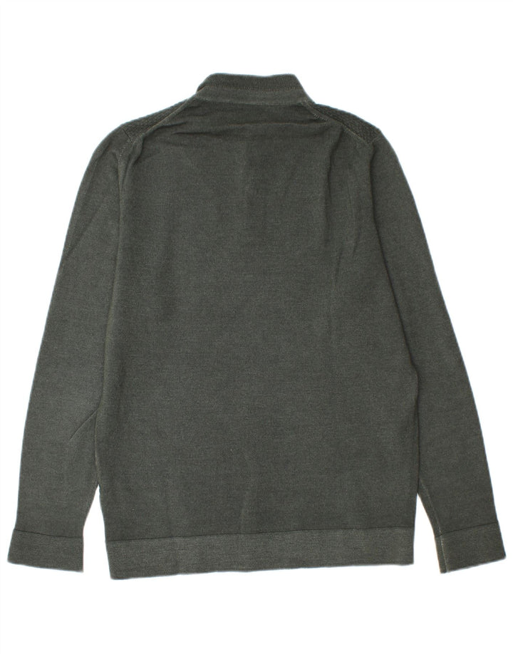 Pulover Massimo Dutti pentru bărbați cu gât cu nasturi, lână verde medie