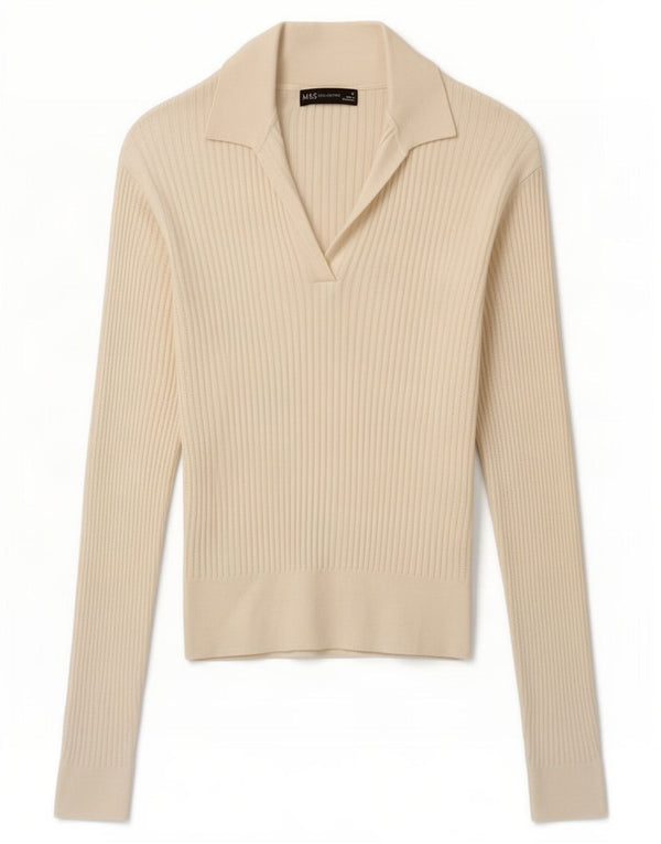 Marks & Spencer Pulover cu gât polo pentru femei UK 10 Small Off White