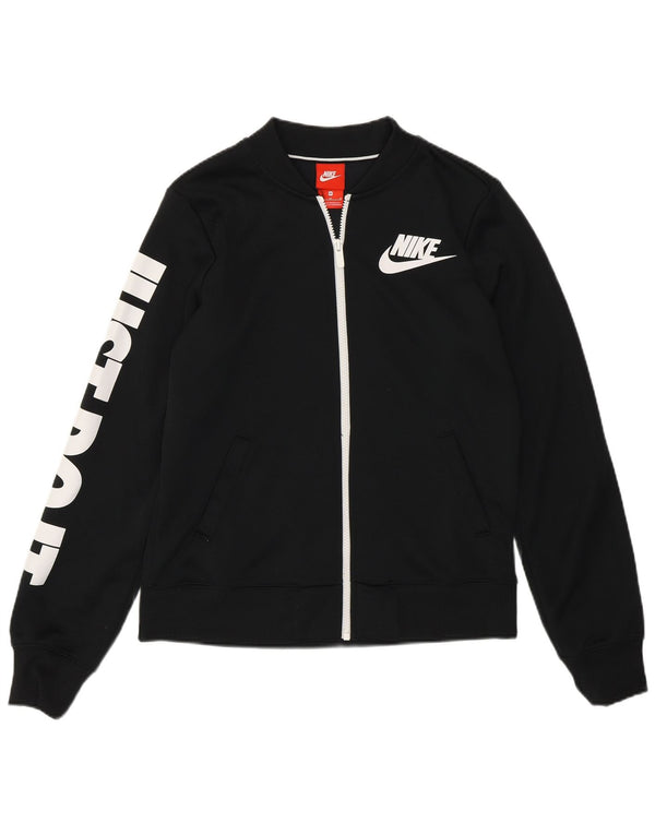 Nike Womens Graphic Tracksuit Top Jacket UK 14 Medium Black Polyester