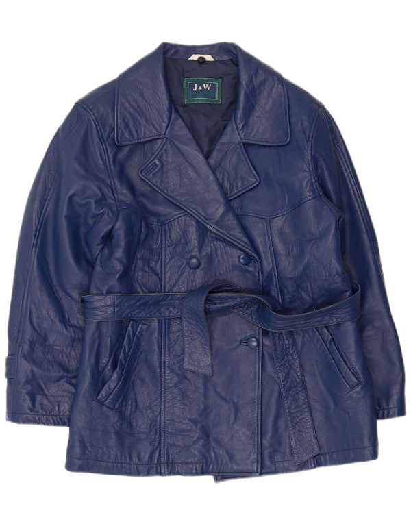 Jachetă de piele vintage pentru femei la dublu piept UK 12 Medium Bleumarin