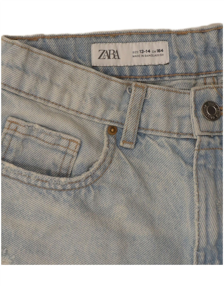Pantaloni scurți ZARA Fete Denim Distressed 13-14 Ani W28 Bumbac Albastru