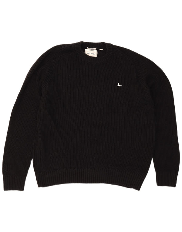 JACK WILLS Pulover pentru bărbați, cu decor clasic, cu decolteu, XL, bumbac negru