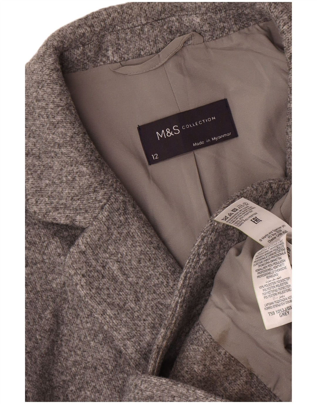 Jachetă pentru femei Marks & Spencer, cu 2 nasturi, UK 12, poliester, gri mediu