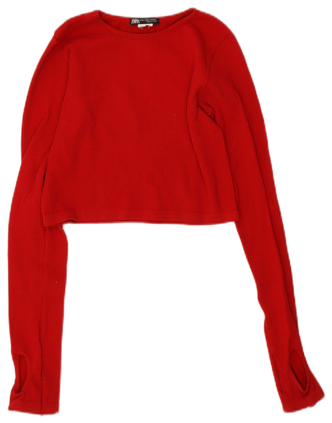 Crop Top cu mânecă lungă pentru femei Zara UK 12 Medium Red
