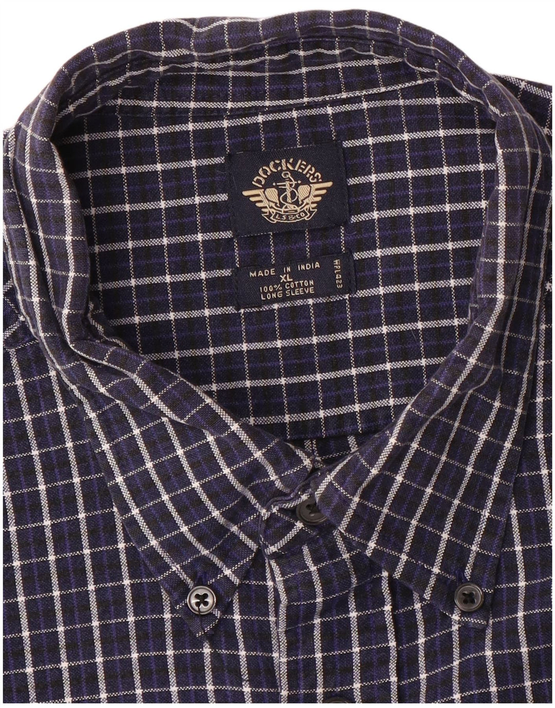 Cămașă de flanel pentru bărbați DOCKERS XL, bumbac cu carouri bleumarin