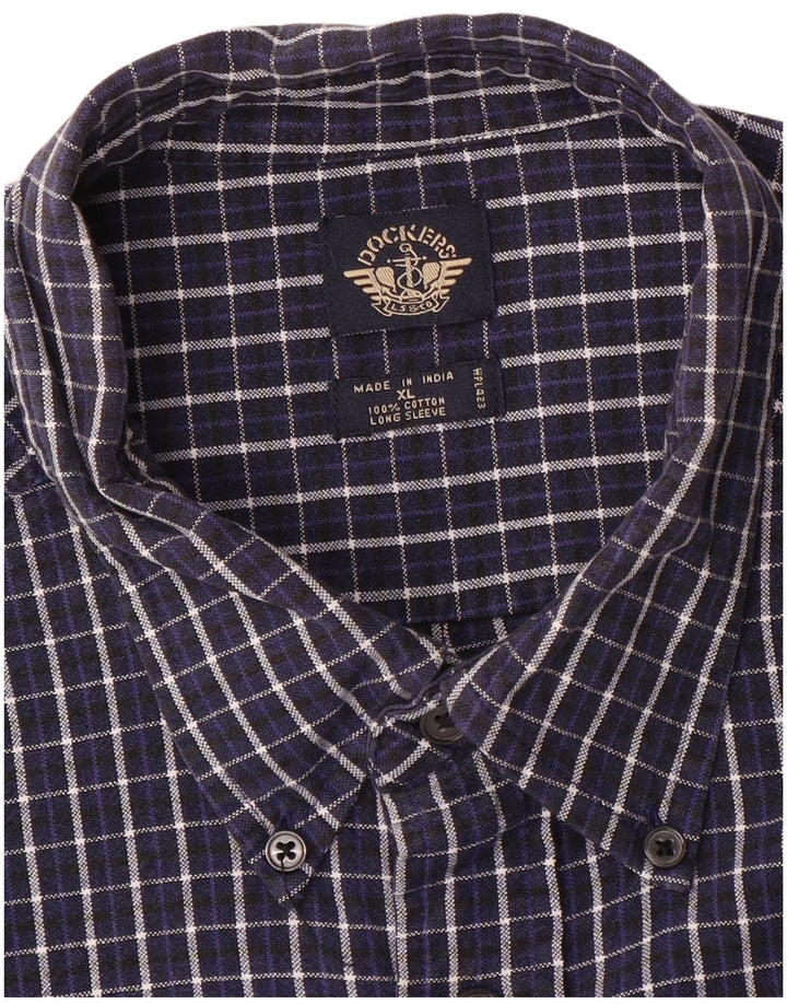 Cămașă de flanel pentru bărbați DOCKERS XL, bumbac cu carouri bleumarin