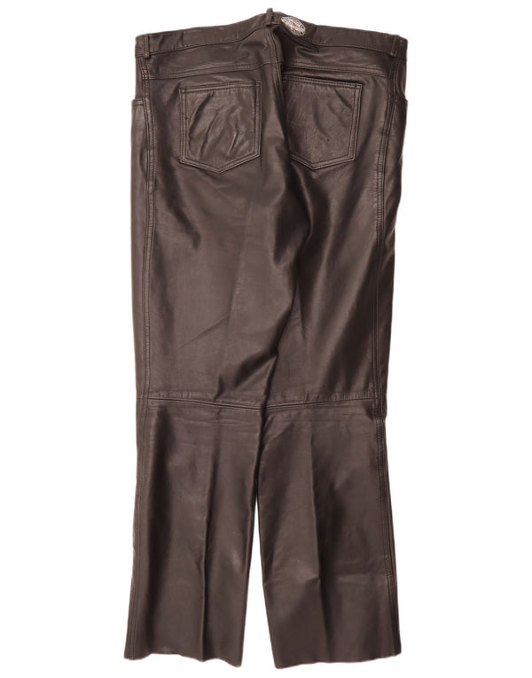 Pantaloni drepți din piele vintage pentru bărbați W34 L32 negri