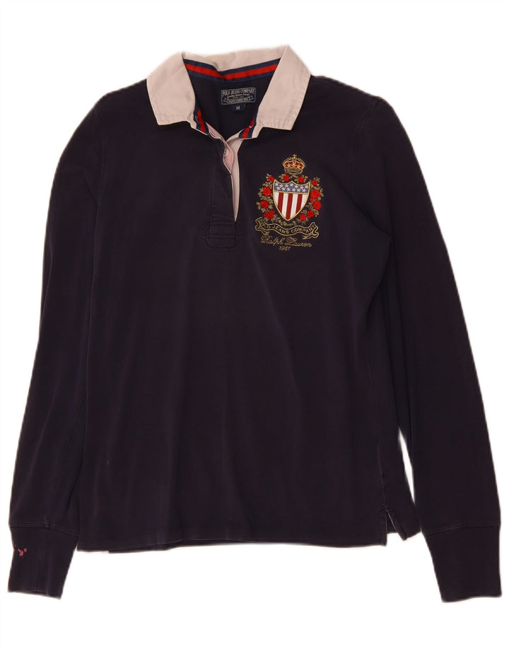 POLO RALPH LAUREN Tricou polo cu mânecă lungă pentru femei UK 12 Medium Bleumarin